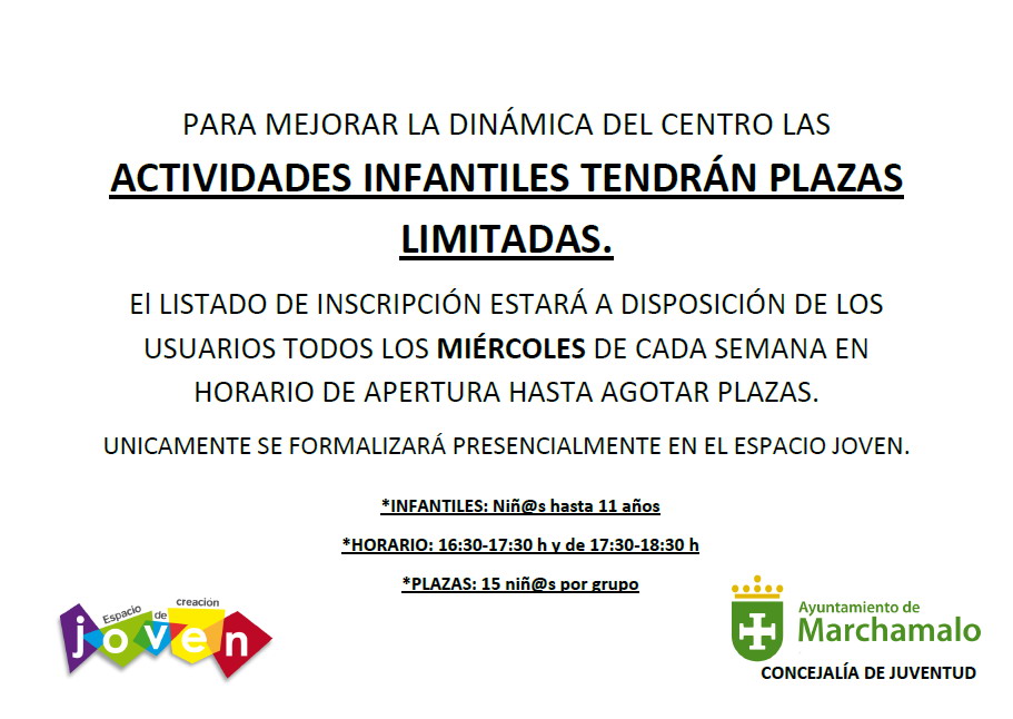 CARTEL PLAZAS LIMITADAS A NIÑOS MENORES DE 11 AÑOS