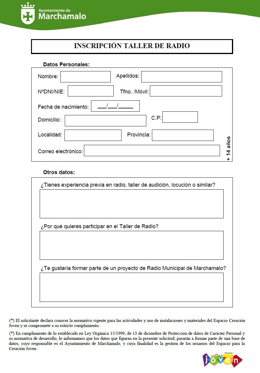 Inscripción taller de radio